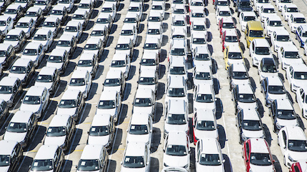 New cars ready to ship in the port of Barcelona